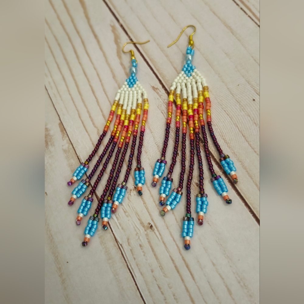 Handmade earrings for women made of colorful Czech and Japanese beads - Picture 4 of 5